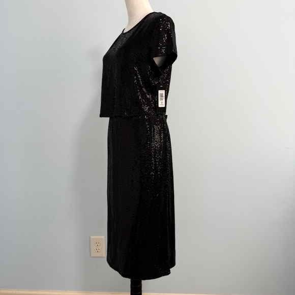 Bebe 2 piece Black Sequin set-cropped short sleeve Top and midi skirt Size XL - Picture 3 of 12